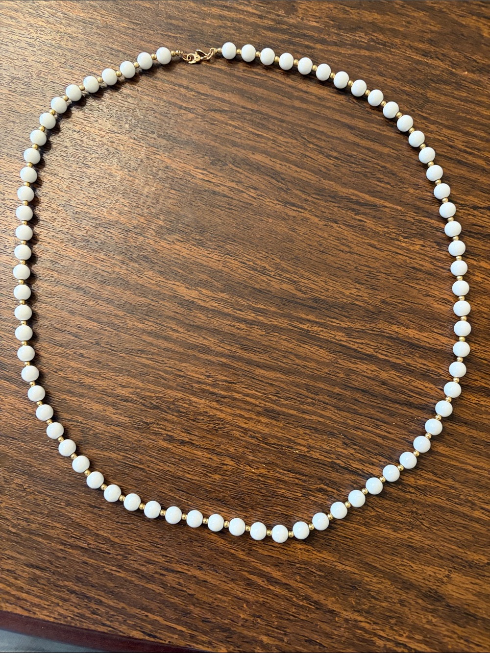 Monet vintage White Bead Necklace with Gold-Tone Accents